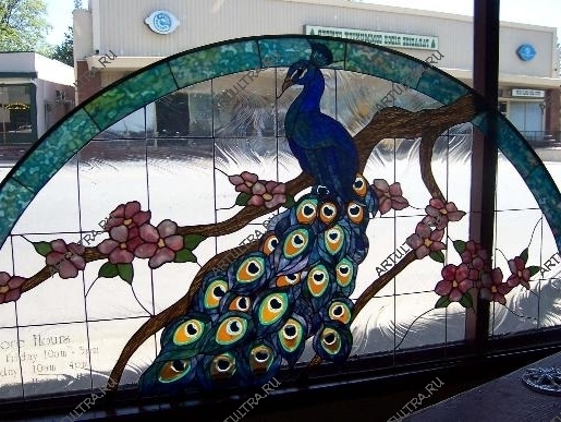 Фото комбинированного оконного витража - павлин